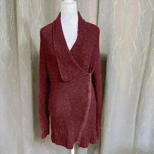 RACHEL Rachel Roy Collared Zip Up Burgundy Cardigan Size M